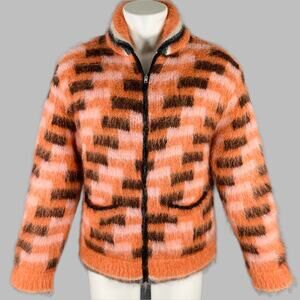 MARNI Size S/M Orange Black Fuzzy Wuzzy Mohair Cardigan Jacket